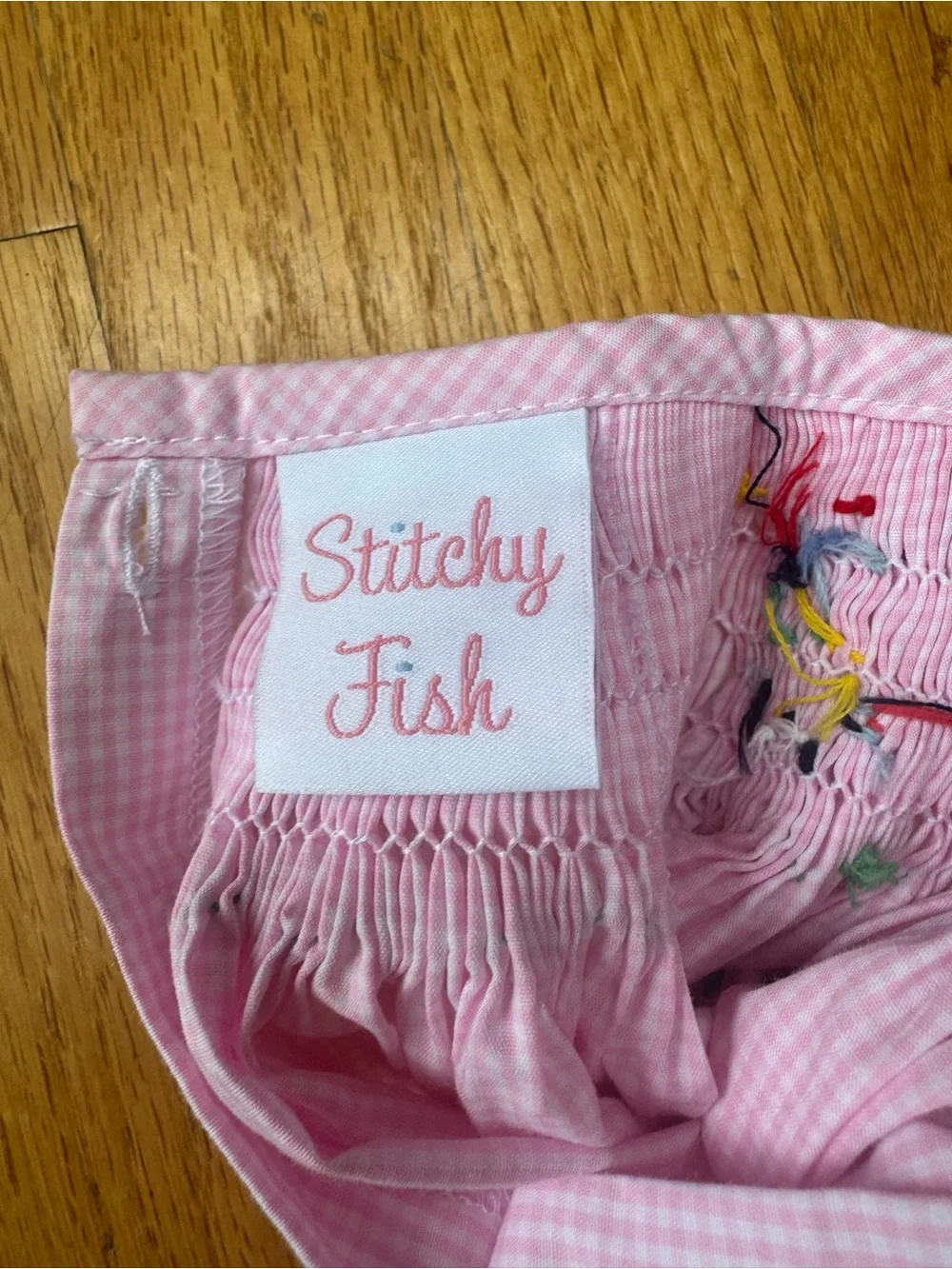Stitchy Fish- Gingham Pink Golf Bubble Romper 12-18 mo